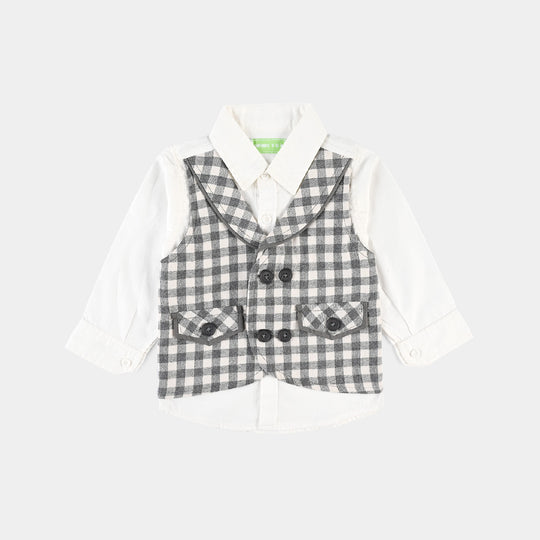 Infant Boys Flannel Woven Suit F/S Checks-Grey/White