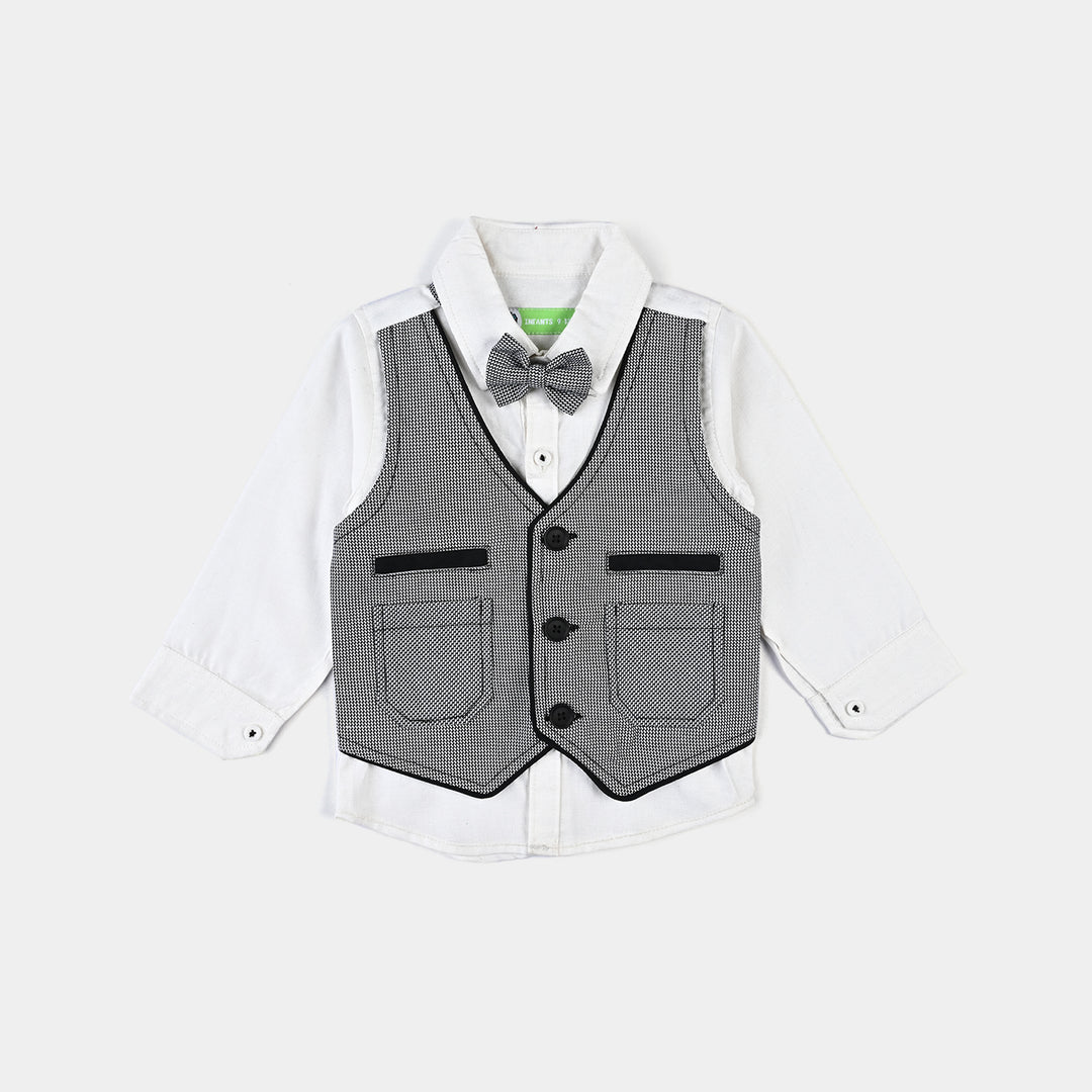 Infant Boys Cotton Woven Suit F/S Contrast Coat-BLACK