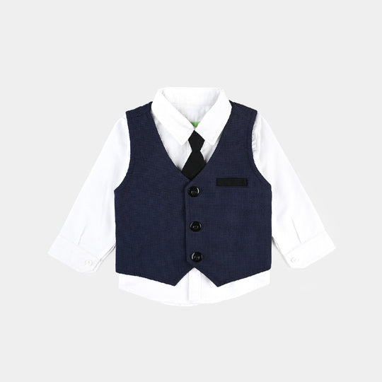 Infant Boys Yarn Dyed Woven Suit F/S-NAVY/BLUE