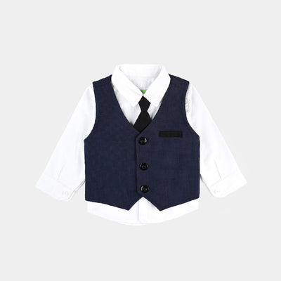 Infant Boys Yarn Dyed Woven Suit F/S-NAVY/BLUE