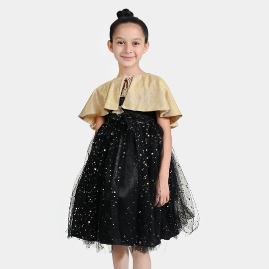 Girls Net Fancy Frock Shining Star-Black Gold