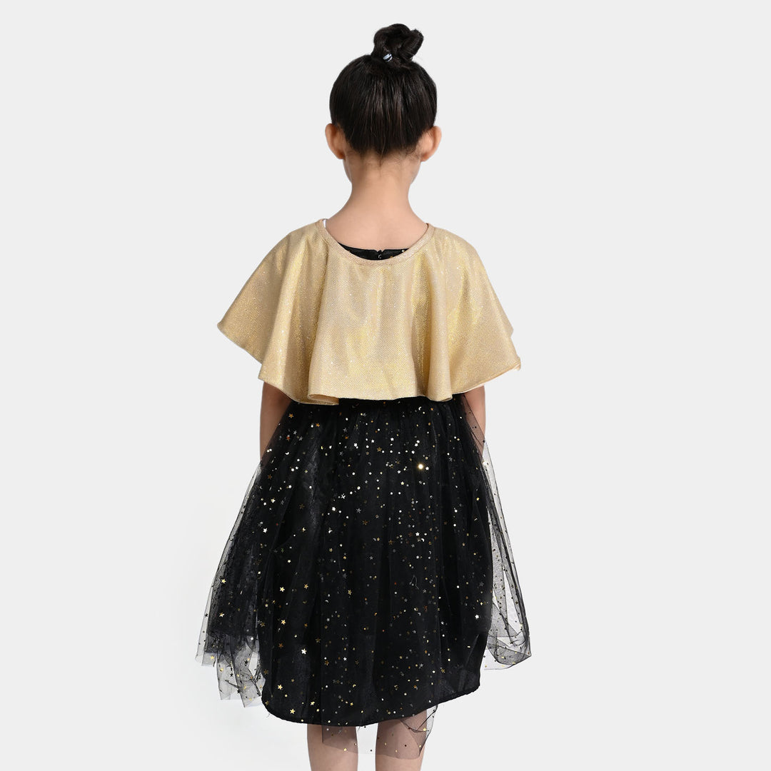 Girls Net Fancy Frock Shining Star-Black Gold