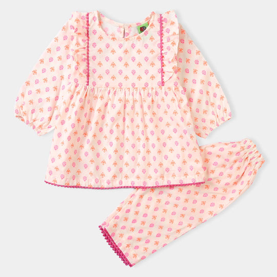 Infant Girls Cotton Poplin Printed 2pcs Suit Little Neon