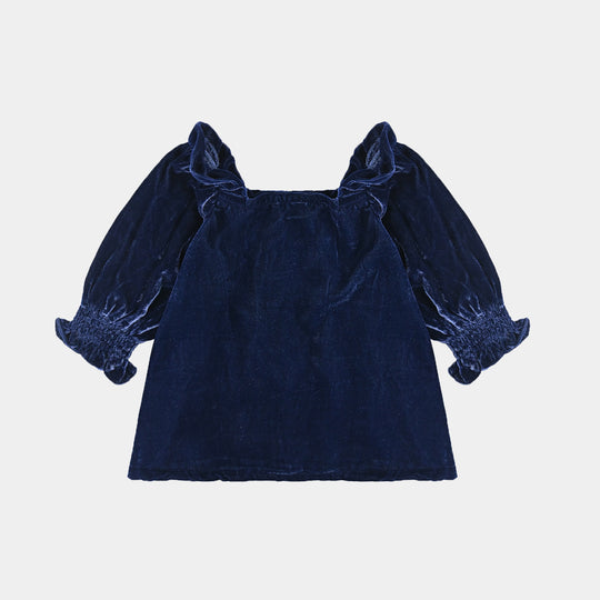 Infant Girls Velvet EMB Top Butterfly Garden-Navy Blue