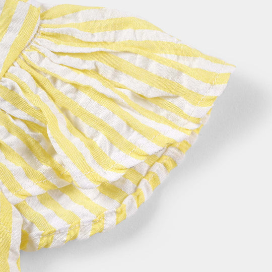 Infant Girls Poly Cotton Casual Frock Caroyan Stripe-Yellow