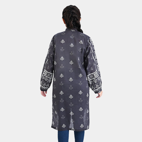Teens Girls Cotton Slub Printed Kurti mantone-BLACK