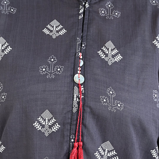 Teens Girls Cotton Slub Printed Kurti mantone-BLACK