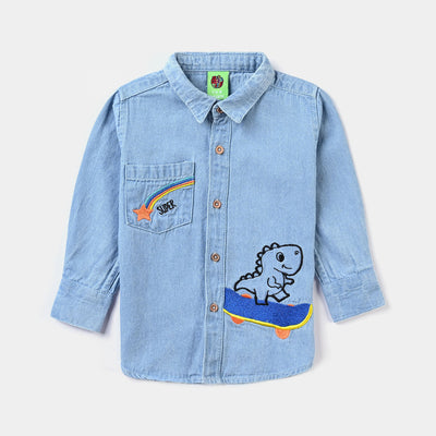 Infant Boys Denim rigid Shirt Colored Pocket-Ice Blue