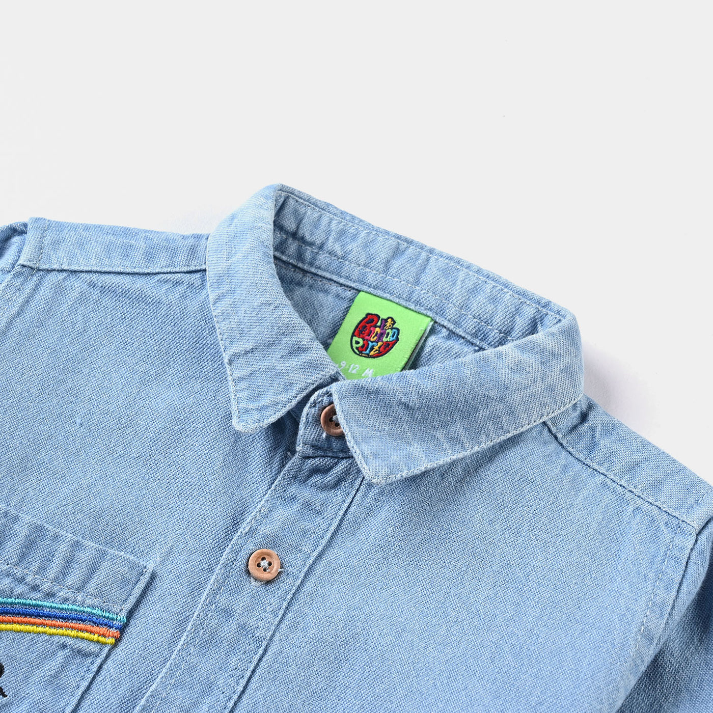 Infant Boys Denim rigid Shirt Colored Pocket-Ice Blue