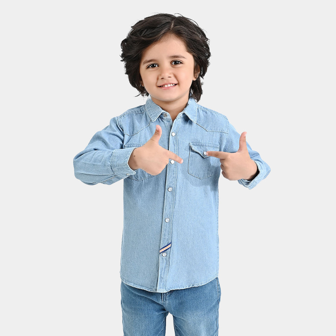 Boys Denim rigid Shirt Twill Detail-LT.Blue