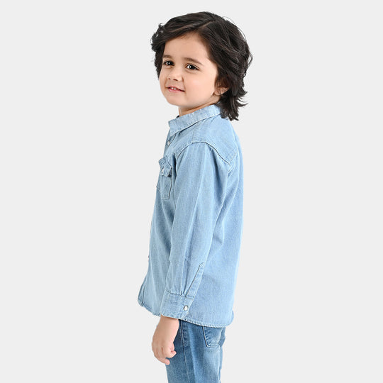 Boys Denim rigid Shirt Twill Detail-LT.Blue