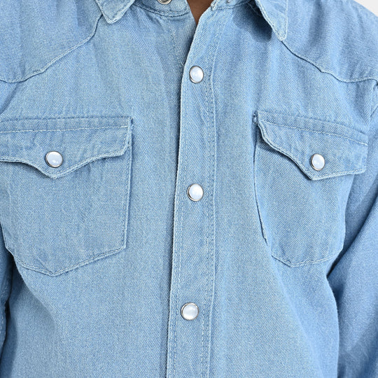 Boys Denim rigid Shirt Twill Detail-LT.Blue