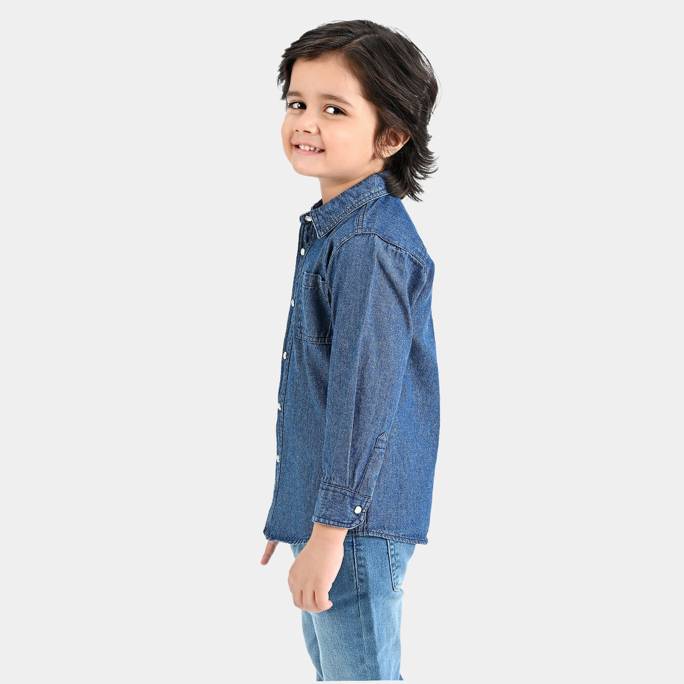 Boys Denim rigid Shirt Catch My Vibe-Blue