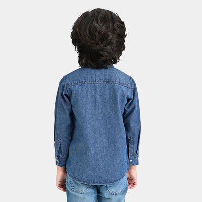 Boys Denim rigid Shirt Catch My Vibe-Blue