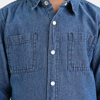 Boys Denim rigid Shirt Catch My Vibe-Blue