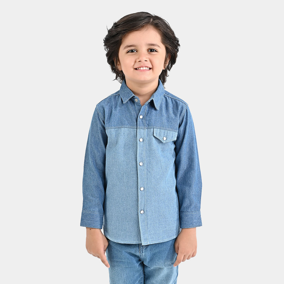 Boys Denim rigid Full Sleeves Casual Shirt-Blue