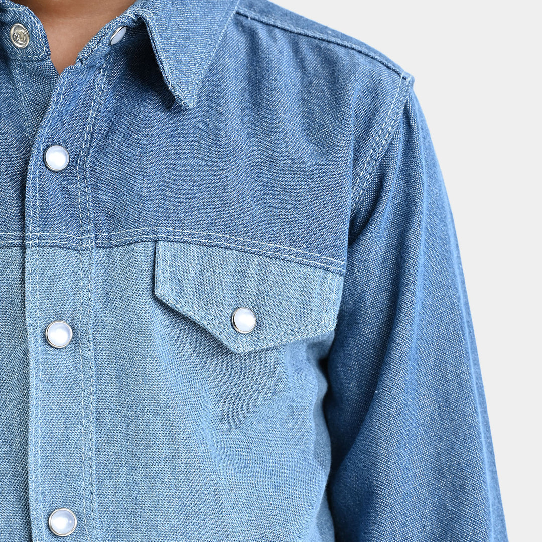 Boys Denim rigid Full Sleeves Casual Shirt-Blue