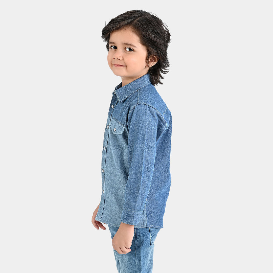 Boys Denim rigid Full Sleeves Casual Shirt-Blue