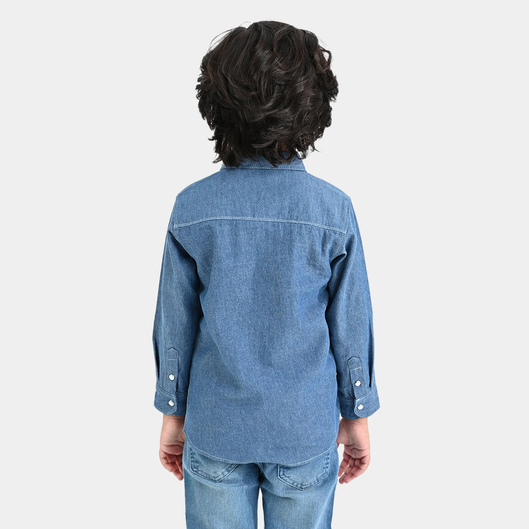 Boys Denim rigid Full Sleeves Casual Shirt-Blue