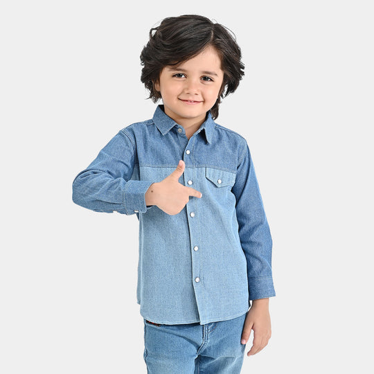 Boys Denim rigid Full Sleeves Casual Shirt-Blue