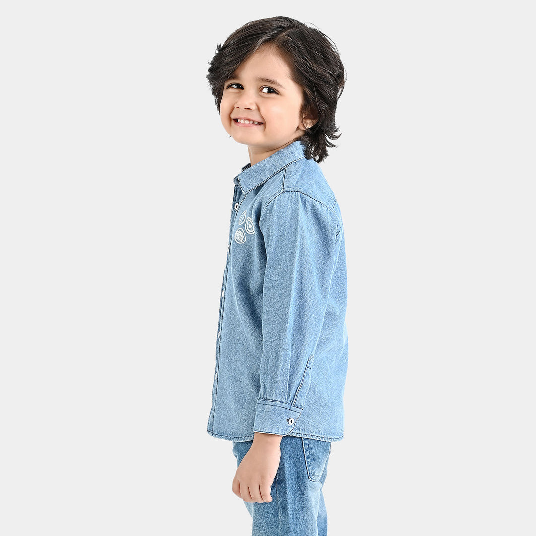 Boys Denim rigid Full Sleeves Casual Shirt-Mid Blue