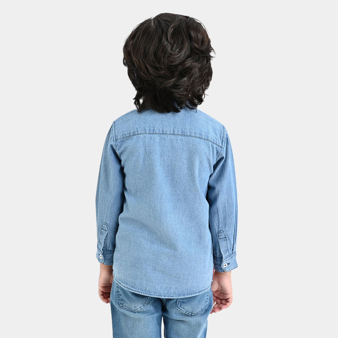 Boys Denim rigid Full Sleeves Casual Shirt-Mid Blue