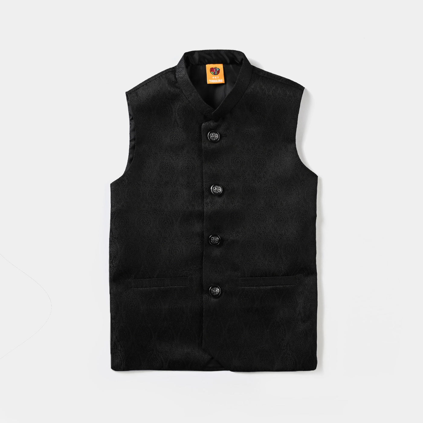 Boys Poly Viscose Waistcoat (Jamawar)-BLACK