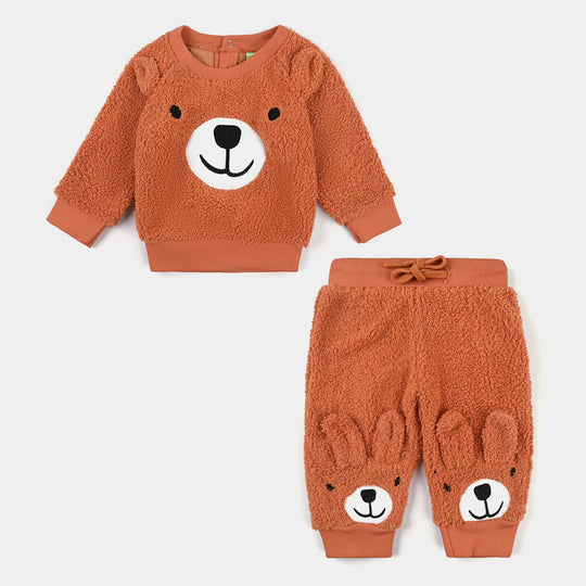 Infant Boys Sherpa Knitted Suit (Bear) - Apricot/Orange