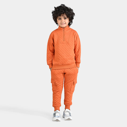 Boys Quilted 2 Piece Suit Apricot Velour-Orange