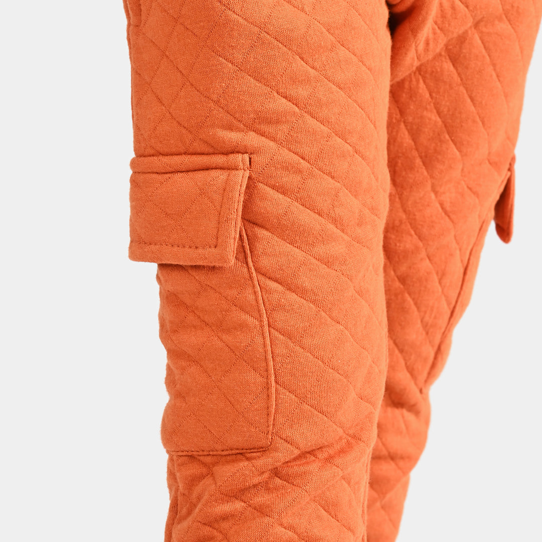 Boys Quilted 2 Piece Suit Apricot Velour-Orange