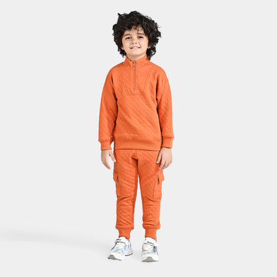 Boys Quilted 2 Piece Suit Apricot Velour-Orange