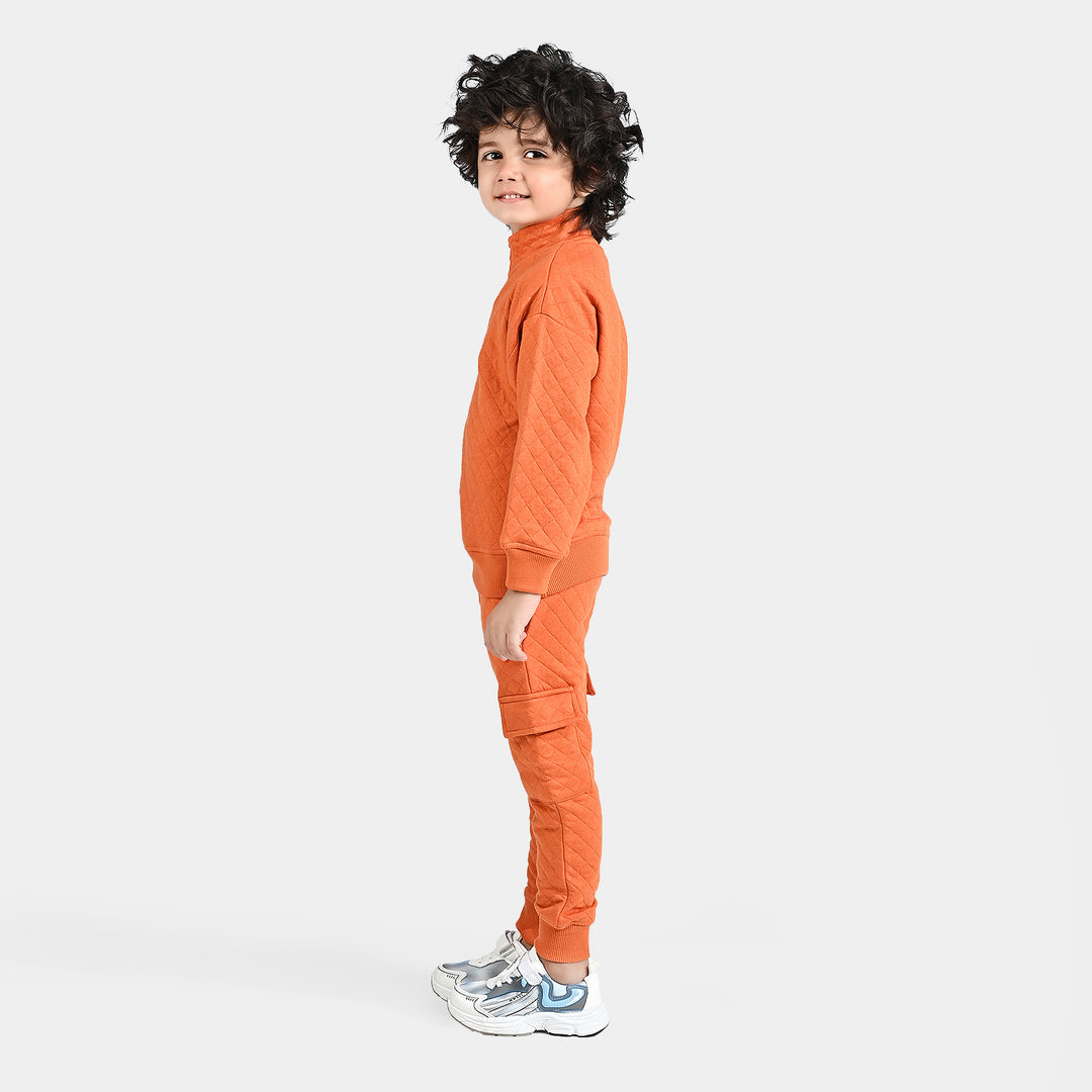 Boys Quilted 2 Piece Suit Apricot Velour-Orange