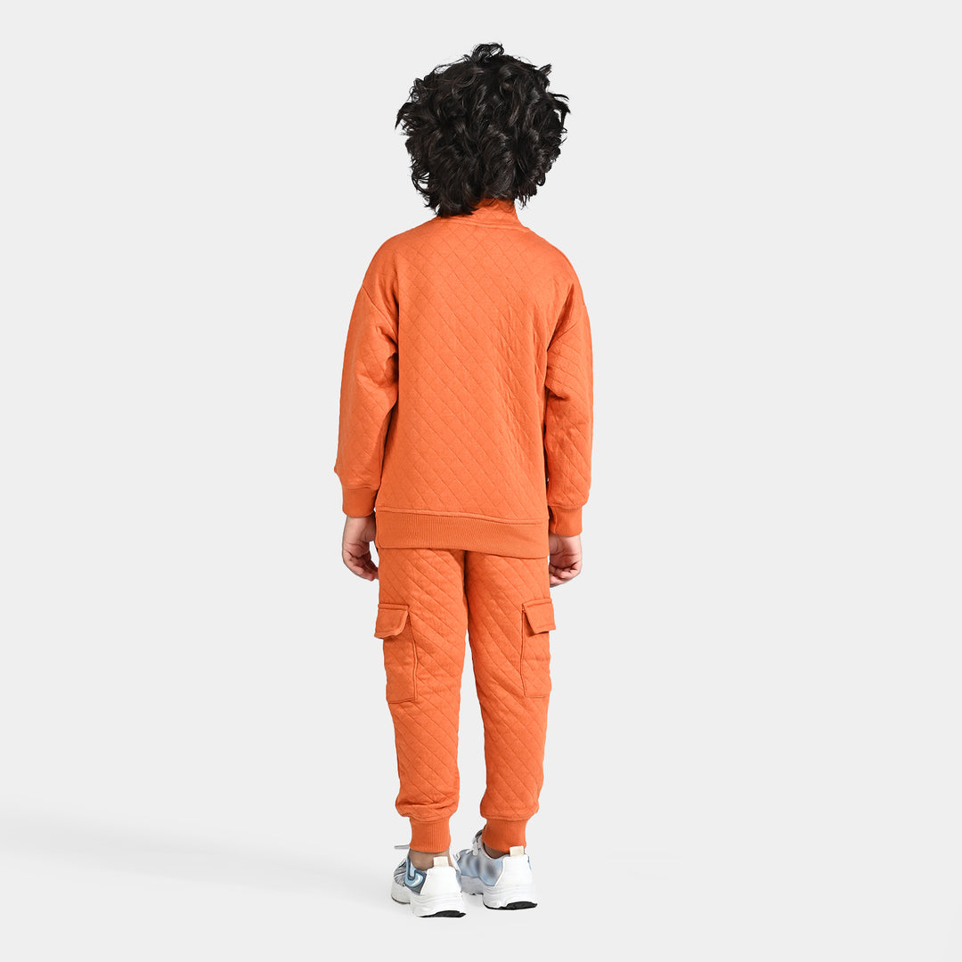 Boys Quilted 2 Piece Suit Apricot Velour-Orange