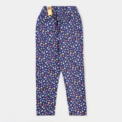 Girls Cotton Twill Jeggings Blue Floral