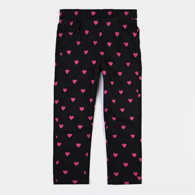 Girls Cotton Twill Cotton Jeggings - Pink Hearts