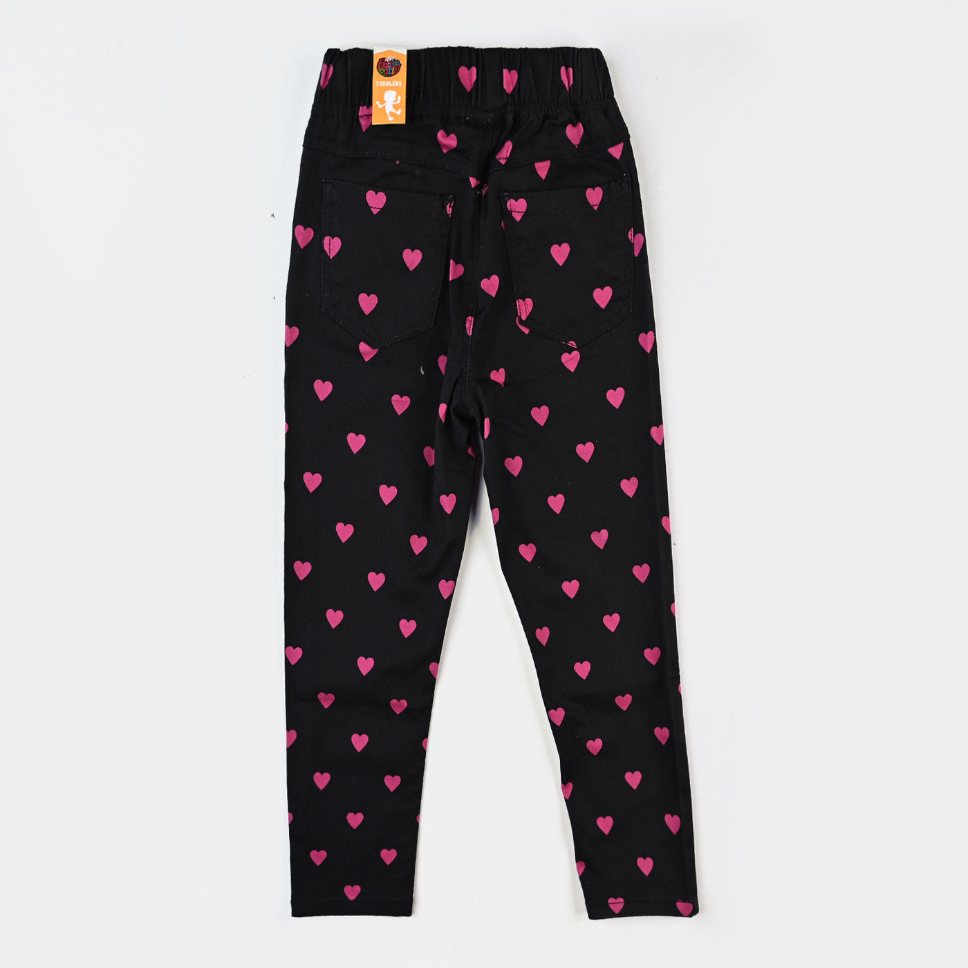 Girls Cotton Twill Cotton Jeggings - Pink Hearts