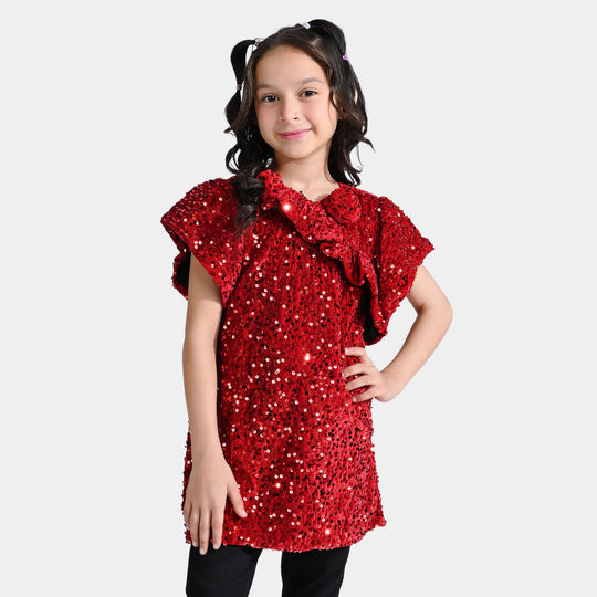 Girls Sequence Dress Sequin Rose-Red