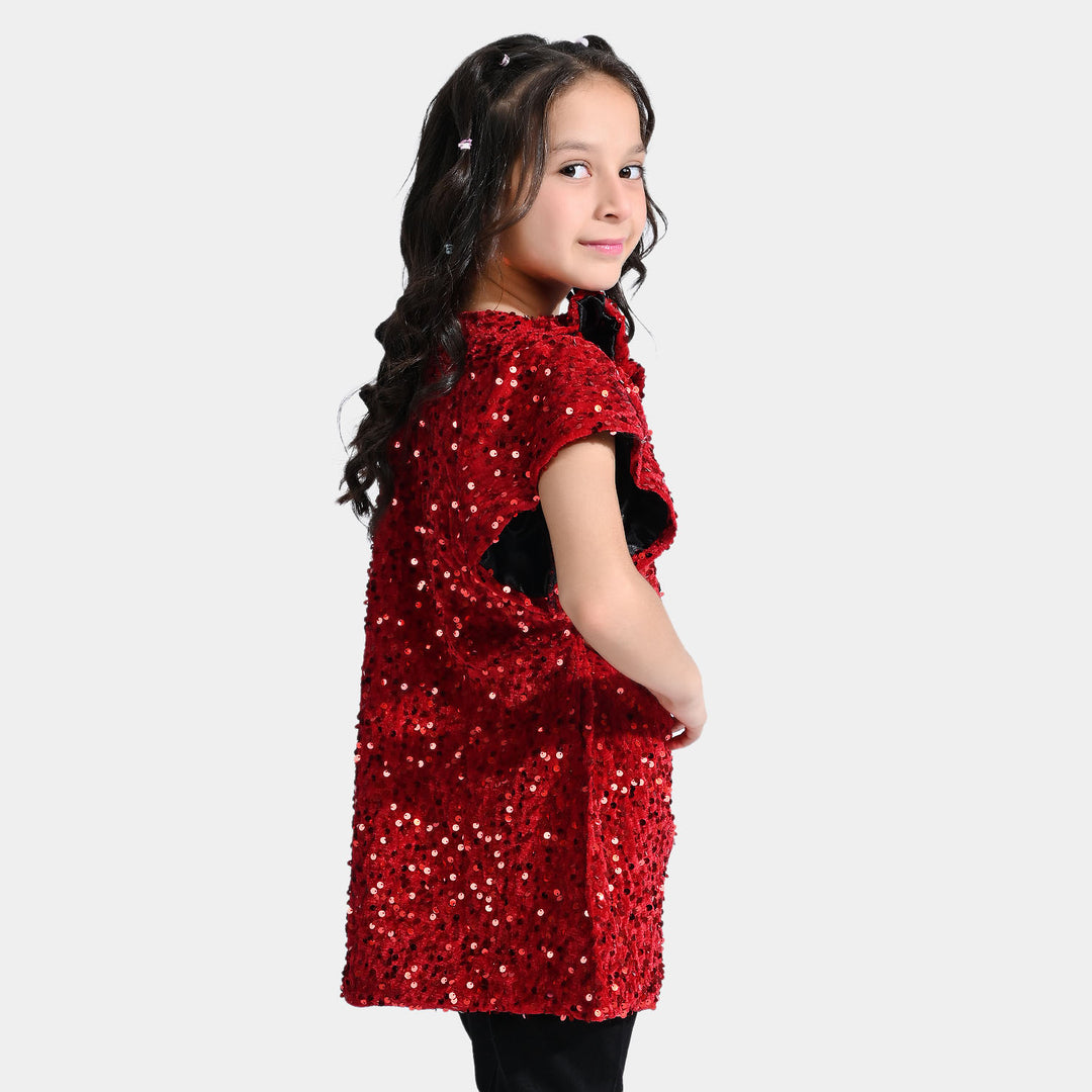 Girls Sequence Dress Sequin Rose-Red