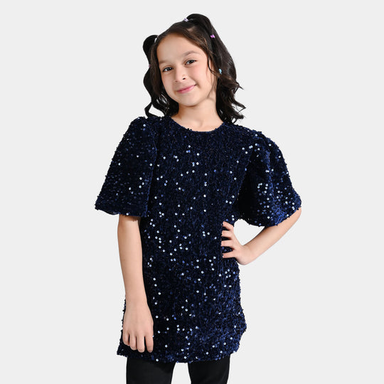 Girls Sequence Dress Navy Sequin-Navy Blue