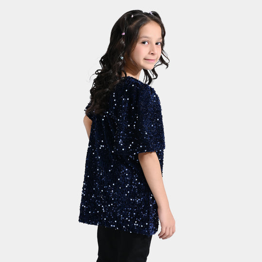 Girls Sequence Dress Navy Sequin-Navy Blue