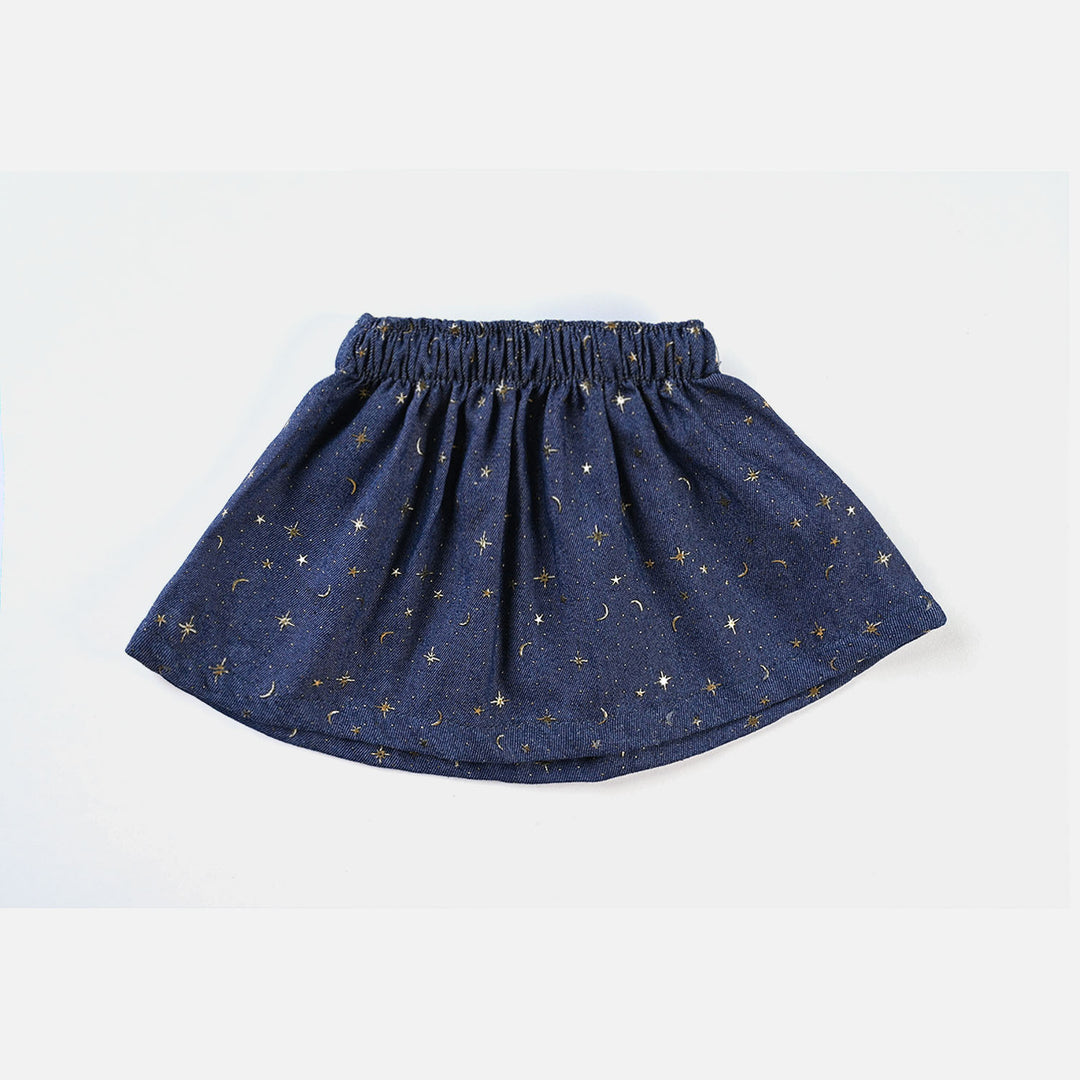 Infant Girls Denim Short Skirt Moon Stars-Blue