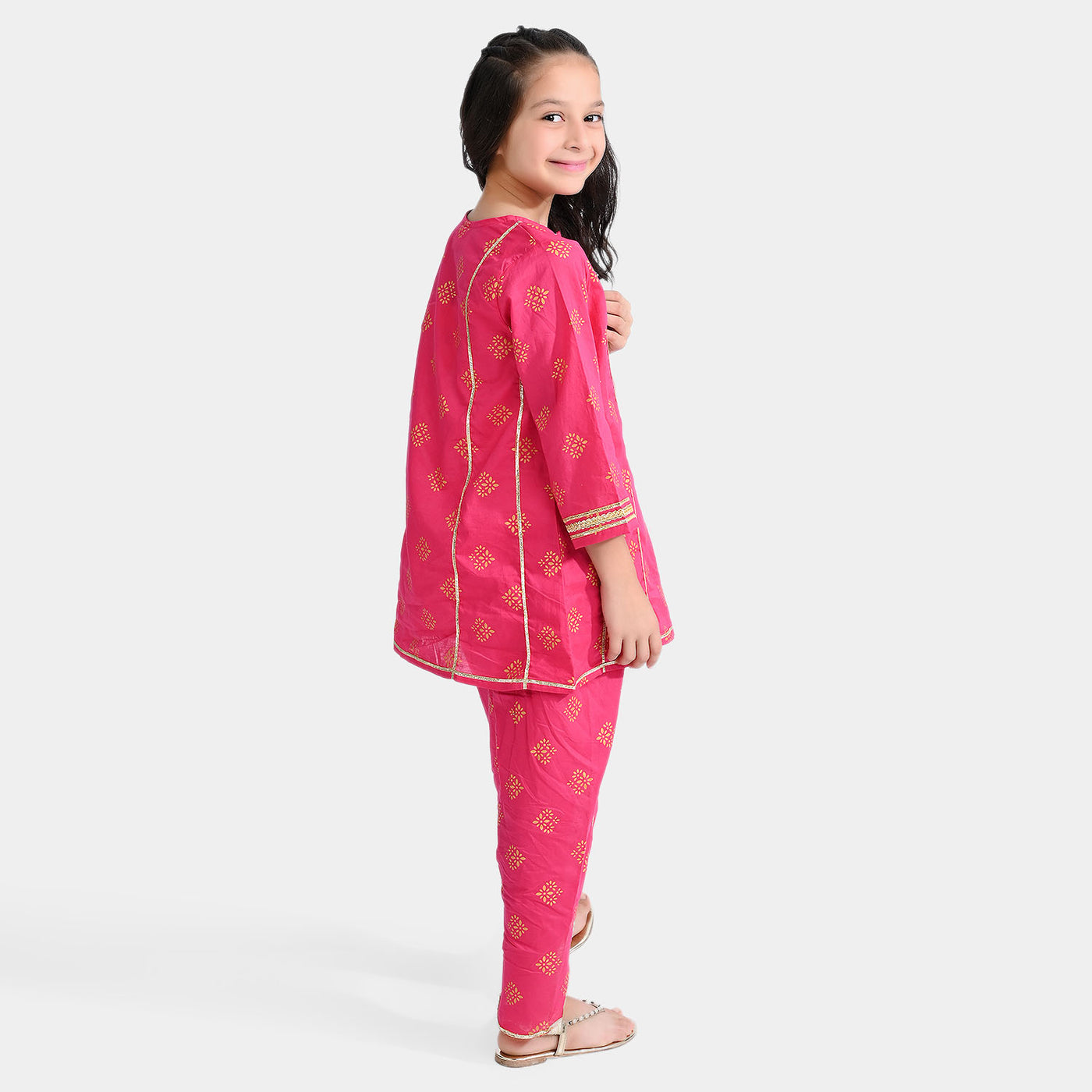 Girls Cotton Printed 2 Pcs Gulabi -Hot Pink