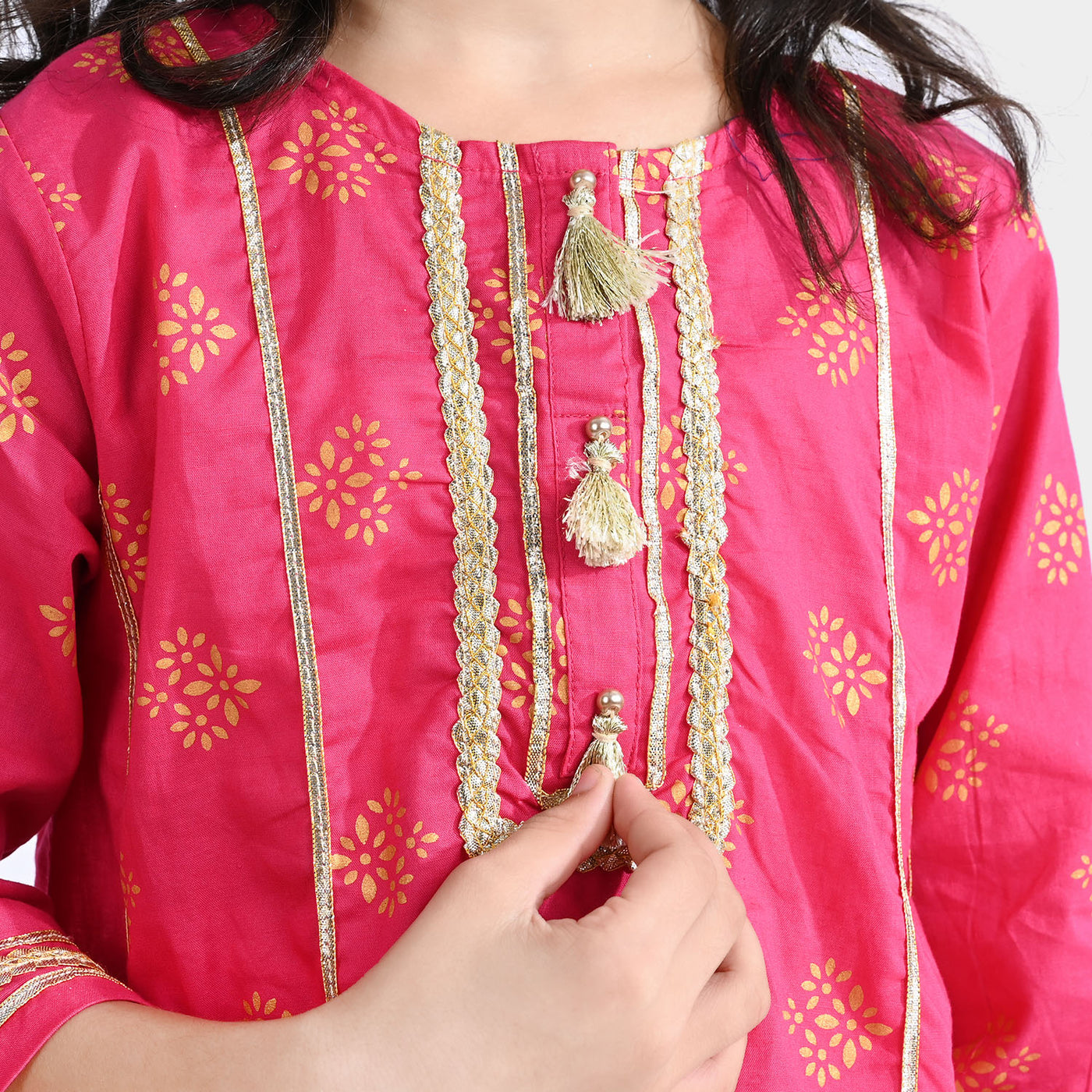 Girls Cotton Printed 2 Pcs Gulabi -Hot Pink