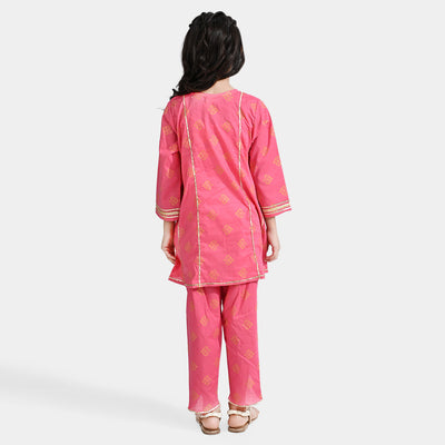 Girls Cotton Printed 2PC Suit Gulabi-Pink