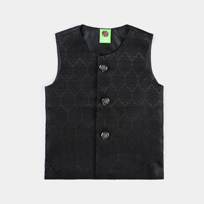 Infant Boys Poly Viscose Waistcoat (Jamawar)-BLACK