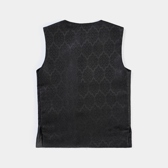 Infant Boys Poly Viscose Waistcoat (Jamawar)-BLACK