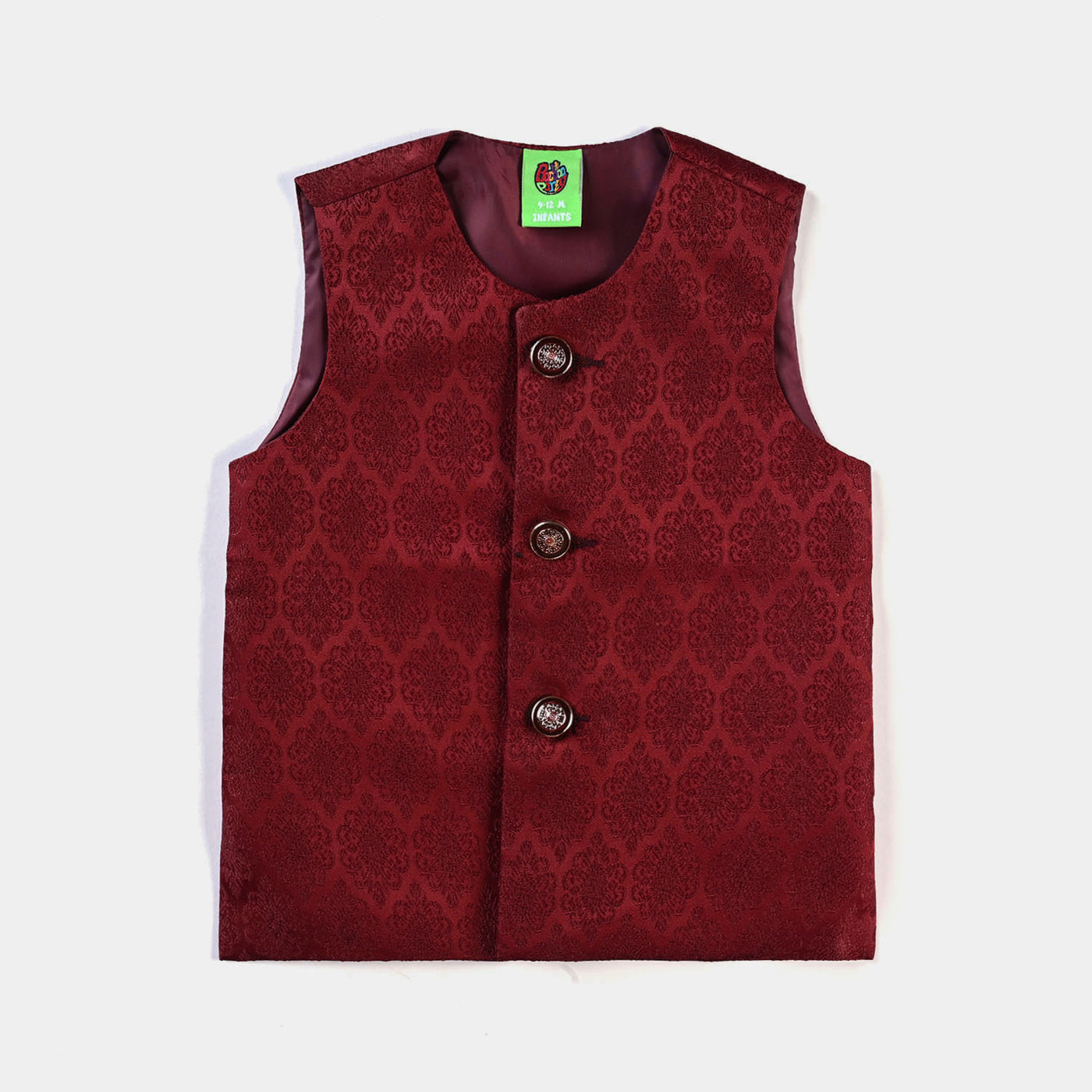 Infant Boys Poly Viscose Waistcoat (Jamawar Maroon)-MAROON