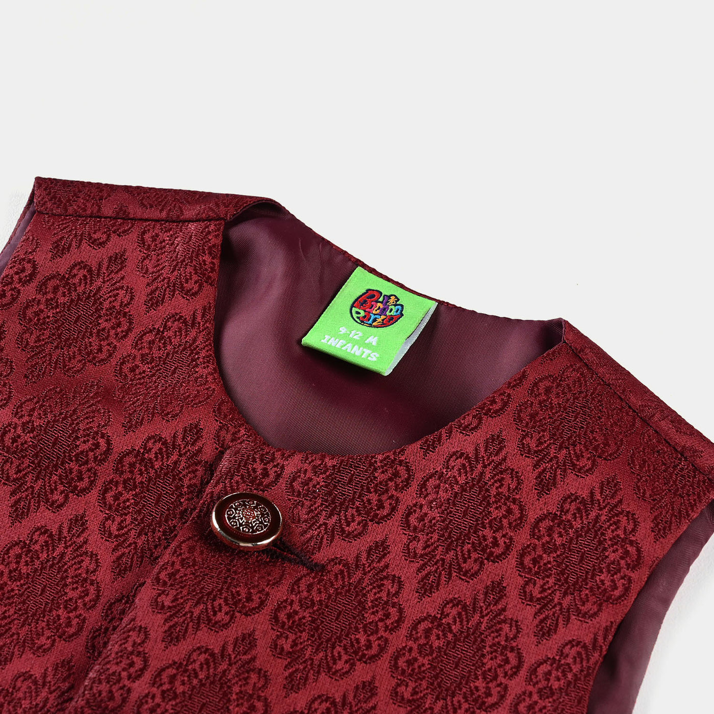 Infant Boys Poly Viscose Waistcoat (Jamawar Maroon)-MAROON