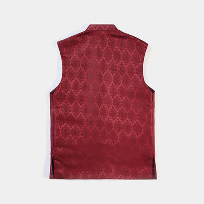 Boys Poly Viscose Waistcoat (Jamawar Maroon)-MAROON