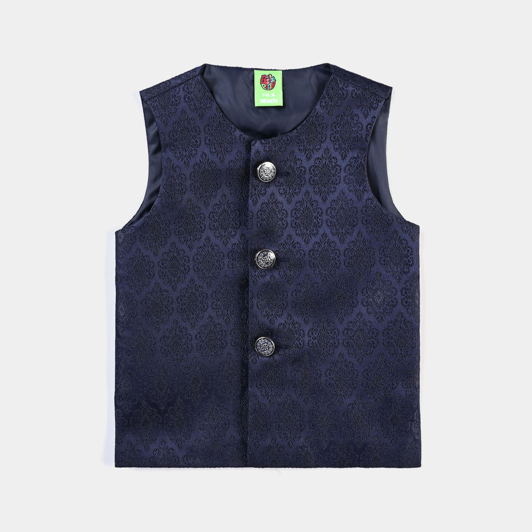 Infant Boys Poly Viscose Waistcoat (Jamawar)-NAVY